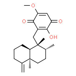 ChemSpider 2D Image | 2-Hydroxy-5-methoxy-3-{[(1R,2R,4aR,8aS)-1,2,4a-trimethyl-5-methylenedecahydro-1-naphthalenyl]methyl}-1,4-benzoquinone | C22H30O4