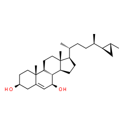 ChemSpider 2D Image | (3S,7R,8S,9S,10R,13R,14S,17R)-10,13-Dimethyl-17-{(2R,5R)-5-[(1R,2R)-2-methylcyclopropyl]-2-hexanyl}-2,3,4,7,8,9,10,11,12,13,14,15,16,17-tetradecahydro-1H-cyclopenta[a]phenanthrene-3,7-diol (non-prefer
red name) | C29H48O2