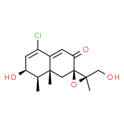 ChemSpider 2D Image | (2R,3'R,7R,8R,8aR)-5-Chloro-7-hydroxy-3'-(hydroxymethyl)-3',8,8a-trimethyl-1,7,8,8a-tetrahydro-3H-spiro[naphthalene-2,2'-oxiran]-3-one | C15H19ClO4