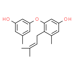 ChemSpider 2D Image | 3-(3-Hydroxy-5-methylphenoxy)-5-methyl-4-(3-methyl-2-buten-1-yl)phenol | C19H22O3