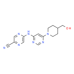 ChemSpider 2D Image | 5-((6-(4-(Hydroxymethyl)piperidin-1-yl)pyrimidin-4-yl)amino)pyrazine-2-carbonitrile | C15H17N7O