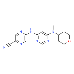 ChemSpider 2D Image | 5-((6-(Methyl(tetrahydro-2H-pyran-4-yl)amino)pyrimidin-4-yl)amino)pyrazine-2-carbonitrile | C15H17N7O