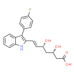 ChemSpider 2D Image | (3S,5R,6E)-7-[3-(4-Fluorophenyl)-1H-indol-2-yl]-3,5-dihydroxy-6-heptenoic acid | C21H20FNO4