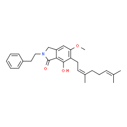 ChemSpider 2D Image | 6-[(2Z)-3,7-Dimethyl-2,6-octadien-1-yl]-7-hydroxy-5-methoxy-2-(2-phenylethyl)-1-isoindolinone | C27H33NO3