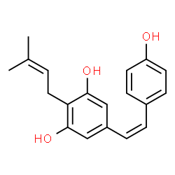 ChemSpider 2D Image | 5-[(Z)-2-(4-Hydroxyphenyl)vinyl]-2-(3-methyl-2-buten-1-yl)-1,3-benzenediol | C19H20O3