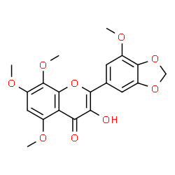 ChemSpider 2D Image | 3-Hydroxy-5,7,8-trimethoxy-2-(7-methoxy-1,3-benzodioxol-5-yl)-4H-chromen-4-one | C20H18O9