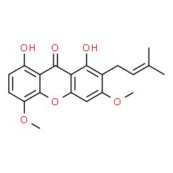 ChemSpider 2D Image | 1,8-Dihydroxy-3,5-dimethoxy-2-(3-methyl-2-buten-1-yl)-9H-xanthen-9-one | C20H20O6