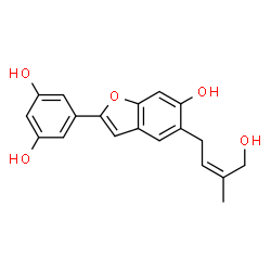 ChemSpider 2D Image | 5-{6-Hydroxy-5-[(2Z)-4-hydroxy-3-methyl-2-buten-1-yl]-1-benzofuran-2-yl}-1,3-benzenediol | C19H18O5