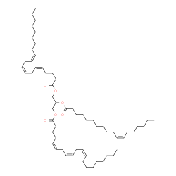 ChemSpider 2D Image | 2-[(11Z)-11-Octadecenoyloxy]-1,3-propanediyl (5Z,8Z,11Z,5'Z,8'Z,11'Z)bis(-5,8,11-icosatrienoate) | C61H104O6