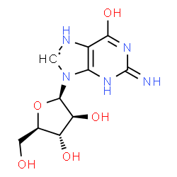 ChemSpider 2D Image | (2R,3S,4S,5R)-2-(6-hydroxy-2-imino-3,7-dihydropurin-9-yl)-5-(hydroxymethyl)tetrahydrofuran-3,4-diol | C10H14N5O5