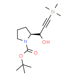 ChemSpider 2D Image | 2-Methyl-2-propanyl (2S)-2-[(1S)-1-hydroxy-3-(trimethylsilyl)-2-propyn-1-yl]-1-pyrrolidinecarboxylate | C15H27NO3Si