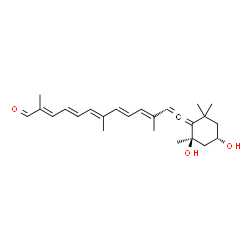 ChemSpider 2D Image | (2E,4E,6E,8E,10E,12R)-13-[(1R,2R,4S)-2,4-Dihydroxy-2,6,6-trimethylcyclohexylidene]-2,7,11-trimethyl-2,4,6,8,10,12-tridecahexaenal | C25H34O3