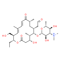 ChemSpider 2D Image | (4R,5S,6S,7R,9R,11E,13E,15R,16R)-16-Ethyl-4-hydroxy-15-(hydroxymethyl)-5,9,13-trimethyl-2,10-dioxo-7-(2-oxoethyl)oxacyclohexadeca-11,13-dien-6-yl 3,6-dideoxy-3-(dimethylammonio)-beta-D-glucopyranoside | C31H52NO10