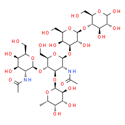ChemSpider 2D Image | beta-D-GalNAc-(1->4)-[alpha-L-Fuc-(1->3)]-beta-D-GlcNAc(1->3)-beta-D-Gal-(1->4)-D-Glc | C34H58N2O25
