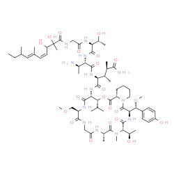 ChemSpider 2D Image | (2S,3S,4R)-2-{[(2S,3R)-3-Amino-2-({(2S,3R)-2-[({[(4Z,6E)-2,3-dihydroxy-2,6,8-trimethyl-4,6-decadienoyl]amino}acetyl)amino]-3-hydroxybutanoyl}amino)butanoyl]amino}-N-[(3R,4R,7R,13S,16S,19R,25aS)-16-[(1
R)-1-hydroxyethyl]-19-[(R)-(4-hydroxyphenyl)(methoxy)methyl]-3-isopropyl-7-(methoxymethyl)-13,15-dimethyl-1,5,8,11,14,17,20-heptaoxotetracosahydropyrido[2,1-c][1,4,7,10,13,16,19]oxahexaazacyclodocosin
-4-yl]-3,4-dimethylpentanediamide | C66H105N13O21