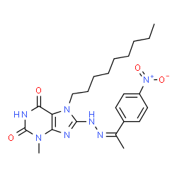 ChemSpider 2D Image | 3-Methyl-8-{(2Z)-2-[1-(4-nitrophenyl)ethylidene]hydrazino}-7-nonyl-3,7-dihydro-1H-purine-2,6-dione | C23H31N7O4