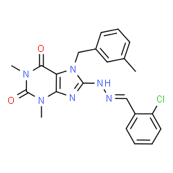 ChemSpider 2D Image | 8-[(2E)-2-(2-Chlorobenzylidene)hydrazino]-1,3-dimethyl-7-(3-methylbenzyl)-3,7-dihydro-1H-purine-2,6-dione | C22H21ClN6O2