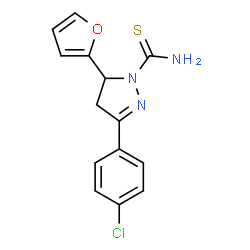 ChemSpider 2D Image | 3-(4-Chlorophenyl)-5-(2-furyl)-4,5-dihydro-1H-pyrazole-1-carbothioamide | C14H12ClN3OS