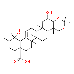 ChemSpider 2D Image | 12,16-Dihydroxy-2,2,4a,6a,6b,11,12,14b-octamethyl-4a,5,6,6a,6b,7,8,9,10,11,12,12a,14,14a,14b,15,16,16a-octadecahydro-4H-piceno[3,4-d][1,3]dioxine-8a(4bH)-carboxylic acid | C33H52O6