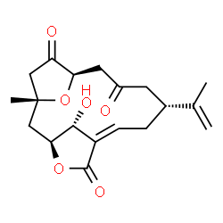ChemSpider 2D Image | (1R,3S,6Z,9R,13R,17R)-17-Hydroxy-9-isopropenyl-1-methyl-4,16-dioxatricyclo[11.2.1.1~3,6~]heptadec-6-ene-5,11,14-trione | C19H24O6