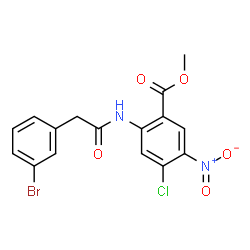 ChemSpider 2D Image | Methyl 2-{[(3-bromophenyl)acetyl]amino}-4-chloro-5-nitrobenzoate | C16H12BrClN2O5