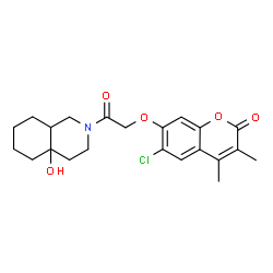 ChemSpider 2D Image | 6-Chloro-7-[2-(4a-hydroxyoctahydro-2(1H)-isoquinolinyl)-2-oxoethoxy]-3,4-dimethyl-2H-chromen-2-one | C22H26ClNO5