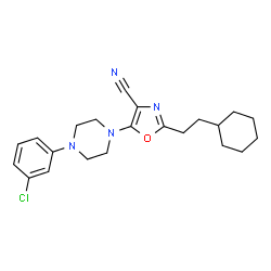 ChemSpider 2D Image | 5-[4-(3-Chlorophenyl)-1-piperazinyl]-2-(2-cyclohexylethyl)-1,3-oxazole-4-carbonitrile | C22H27ClN4O