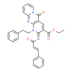 ChemSpider 2D Image | Ethyl (2Z)-5-oxo-1-(2-phenylethyl)-2-{[(2E)-3-phenyl-2-propenoyl]imino}-1,5-dihydro-2H-dipyrido[1,2-a:2',3'-d]pyrimidine-3-carboxylate | C31H26N4O4