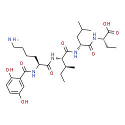 ChemSpider 2D Image | N~2~-(2,5-Dihydroxybenzoyl)-L-lysyl-L-isoleucyl-N-[(1S)-1-carboxypropyl]-D-leucinamide | C29H47N5O8