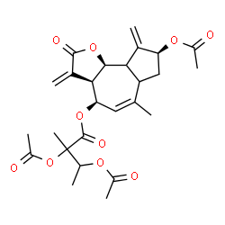 ChemSpider 2D Image | (3aR,4R,8S,9bS)-8-Acetoxy-6-methyl-3,9-bis(methylene)-2-oxo-2,3,3a,4,6a,7,8,9,9a,9b-decahydroazuleno[4,5-b]furan-4-yl 2,3-diacetoxy-2-methylbutanoate | C26H32O10