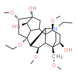 ChemSpider 2D Image | (1alpha,3alpha,5xi,6alpha,9xi,10xi,14alpha,16beta,17S)-8-Ethoxy-20-ethyl-1,6,16-trimethoxy-4-(methoxymethyl)aconitane-3,13,14-triol | C27H45NO8