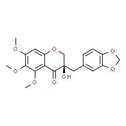 ChemSpider 2D Image | (3R)-3-(1,3-Benzodioxol-5-ylmethyl)-3-hydroxy-5,6,7-trimethoxy-2,3-dihydro-4H-chromen-4-one | C20H20O8