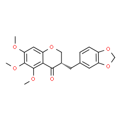 ChemSpider 2D Image | (3S)-3-(1,3-Benzodioxol-5-ylmethyl)-5,6,7-trimethoxy-2,3-dihydro-4H-chromen-4-one | C20H20O7