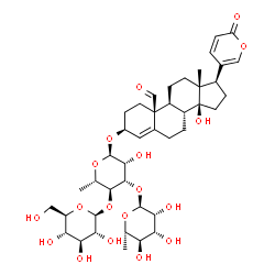 ChemSpider 2D Image | (3beta)-3-{[6-Deoxy-alpha-L-mannopyranosyl-(1->3)-[beta-D-glucopyranosyl-(1->4)]-6-deoxy-alpha-L-mannopyranosyl]oxy}-14-hydroxy-19-oxobufa-4,20,22-trienolide | C42H60O18
