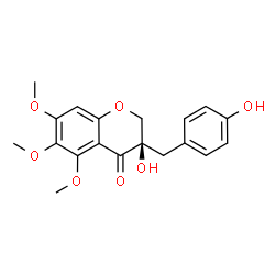ChemSpider 2D Image | (3R)-3-Hydroxy-3-(4-hydroxybenzyl)-5,6,7-trimethoxy-2,3-dihydro-4H-chromen-4-one | C19H20O7