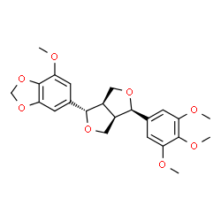 ChemSpider 2D Image | 4-Methoxy-6-[(1S,3aR,4R,6aR)-4-(3,4,5-trimethoxyphenyl)tetrahydro-1H,3H-furo[3,4-c]furan-1-yl]-1,3-benzodioxole | C23H26O8