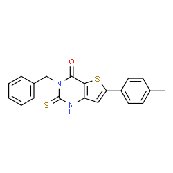 ChemSpider 2D Image | 3-Benzyl-2-mercapto-6-p-tolyl-3H-thieno[3,2-d]pyrimidin-4-one | C20H16N2OS2