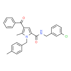 ChemSpider 2D Image | 4-Benzoyl-N-(3-chlorobenzyl)-5-methyl-1-(4-methylbenzyl)-1H-pyrrole-2-carboxamide | C28H25ClN2O2