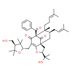 ChemSpider 2D Image | (1S,3S,8R,9R,10S)-8-Benzoyl-6-{[(2S,4R)-4-(hydroxymethyl)-3,3,5,5-tetramethyltetrahydro-2-furanyl]methyl}-3-(2-hydroxy-2-propanyl)-9-methyl-10-(3-methyl-2-buten-1-yl)-9-(4-methyl-3-penten-1-yl)-4-oxat
ricyclo[6.3.1.0~1,5~]dodec-5-ene-7,12-dione | C43H60O7
