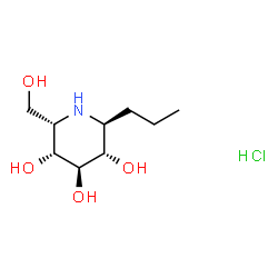 ChemSpider 2D Image | (2S,3R,4R,5S,6S)-2-(Hydroxymethyl)-6-propyl-3,4,5-piperidinetriol hydrochloride (1:1) | C9H20ClNO4
