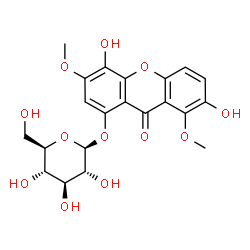 ChemSpider 2D Image | 4,7-Dihydroxy-3,8-dimethoxy-9-oxo-9H-xanthen-1-yl beta-D-glucopyranoside | C21H22O12