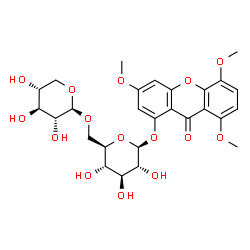 ChemSpider 2D Image | 3,5,8-Trimethoxy-9-oxo-9H-xanthen-1-yl 6-O-beta-D-xylopyranosyl-beta-D-glucopyranoside | C27H32O15