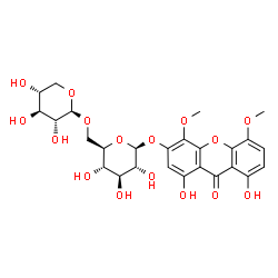 ChemSpider 2D Image | 1,8-Dihydroxy-4,5-dimethoxy-9-oxo-9H-xanthen-3-yl 6-O-beta-D-xylopyranosyl-beta-D-glucopyranoside | C26H30O16