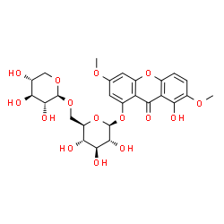 ChemSpider 2D Image | 8-Hydroxy-3,7-dimethoxy-9-oxo-9H-xanthen-1-yl 6-O-beta-D-xylopyranosyl-beta-D-glucopyranoside | C26H30O15