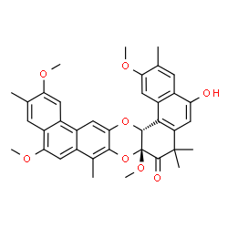 ChemSpider 2D Image | (8aR,18aR)-5-Hydroxy-2,8a,12,15-tetramethoxy-3,7,7,10,14-pentamethyl-8a,18a-dihydrodinaphtho[1,2-a:2',1'-i]oxanthren-8(7H)-one | C37H36O8