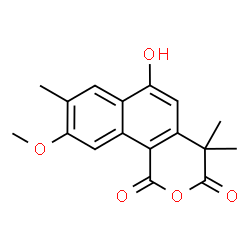 ChemSpider 2D Image | 6-Hydroxy-9-methoxy-4,4,8-trimethyl-1H-benzo[h]isochromene-1,3(4H)-dione | C17H16O5