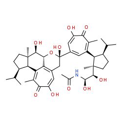 ChemSpider 2D Image | N-{(1R,2R)-1,2-Dihydroxy-2-[(1R,2R,3R)-2-{4-hydroxy-2-methyl-3-oxo-6-[(6S,7aR,8R,8aR,11R,11aR)-3,6,8-trihydroxy-11-isopropyl-1,8a-dimethyl-2-oxo-2,5,6,7a,8,8a,9,10,11,11a-decahydrocyclohepta[de]cyclop
enta[g]chromen-6-yl]-1,4,6-cycloheptatrien-1-yl}-3-isopropyl-1-methylcyclopentyl]ethyl}acetamide | C42H57NO10