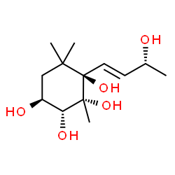 ChemSpider 2D Image | (1R,2R,3R,4S)-1-[(1E,3R)-3-Hydroxy-1-buten-1-yl]-2,6,6-trimethyl-1,2,3,4-cyclohexanetetrol | C13H24O5