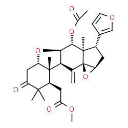 ChemSpider 2D Image | Methyl [(1aR,3S,3aR,4R,4aR,5aS,9R,9aS,9bR,10aS)-4-acetoxy-3-(3-furyl)-3a,8,8,9a-tetramethyl-10-methylene-7-oxotetradecahydrooxireno[1,7a]indeno[5,6-b][1]benzofuran-9-yl]acetate | C29H36O8