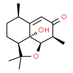 ChemSpider 2D Image | (2aS,5R,8S,8aR,8bR)-8b-Hydroxy-2,2,5,8-tetramethyl-2a,4,5,8,8a,8b-hexahydro-2H-naphtho[1,8-bc]furan-7(3H)-one | C15H22O3